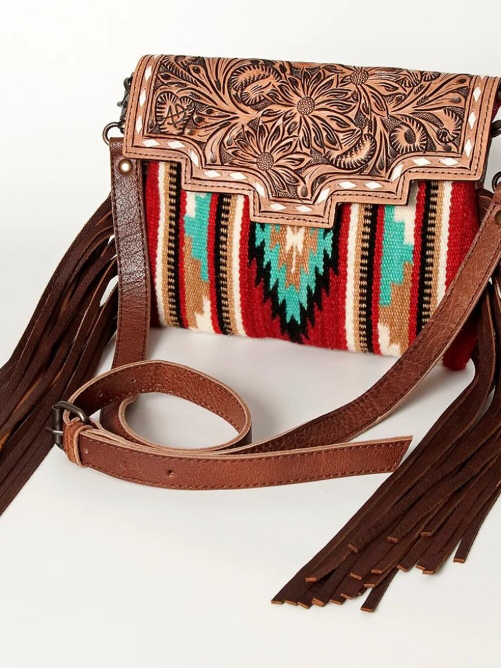 American Darling Desert Bloom Tooled Crossbody- Saddle Blanket Bag - Picture 3 of 3
